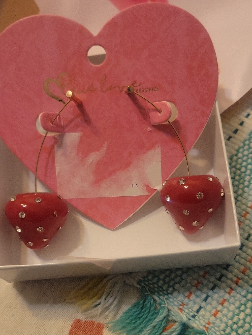 NWT Red Crystal Strawberry Dangle Floating Earrings lightweight